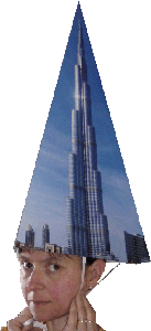 Chapeau pour l'office du Tourisme de Dubai à Paris avec un collage de la tour Burj Khalifa